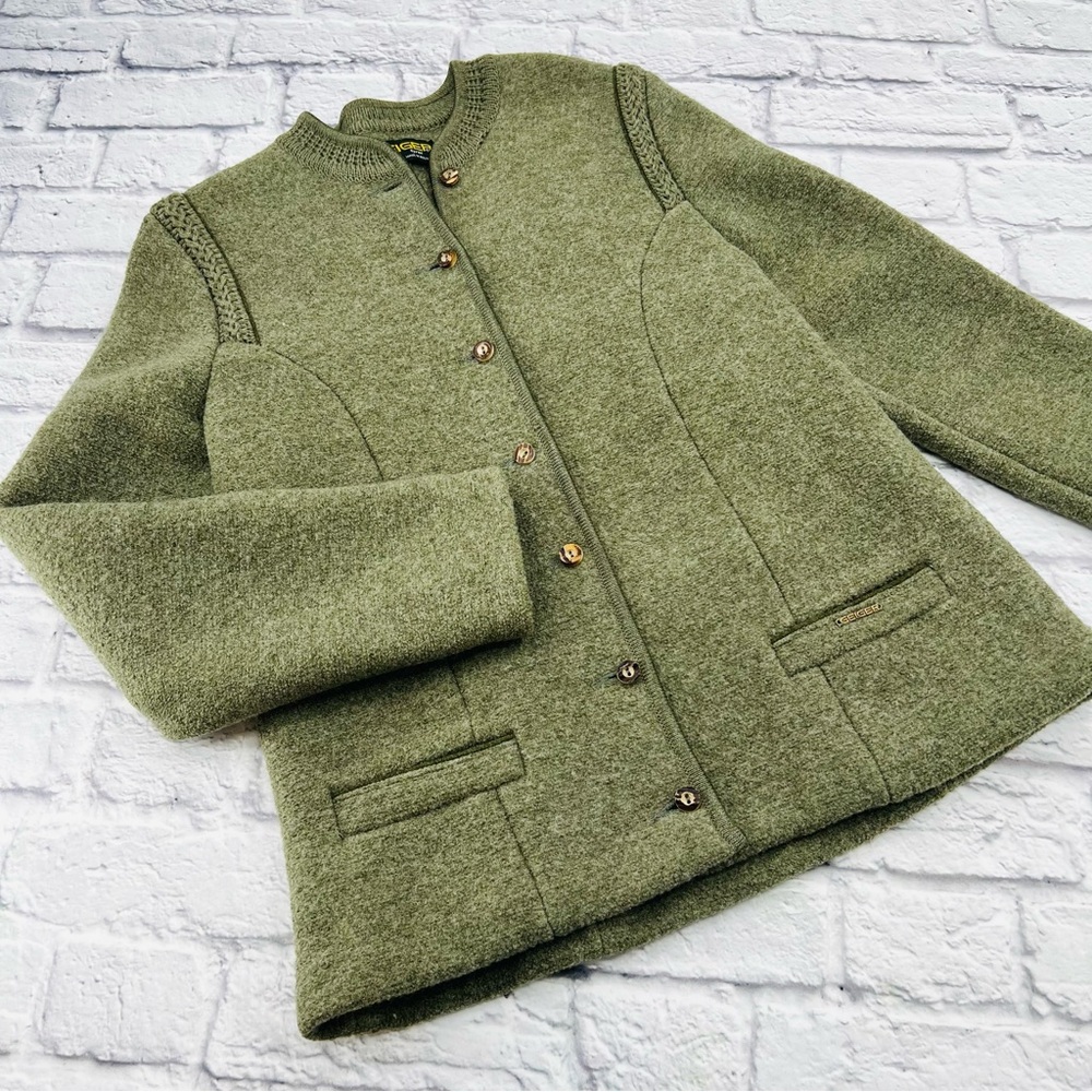 Geiger Tyrol Boiled Wool Jacket 46 / US 14 XL Olive Green Made in Austria